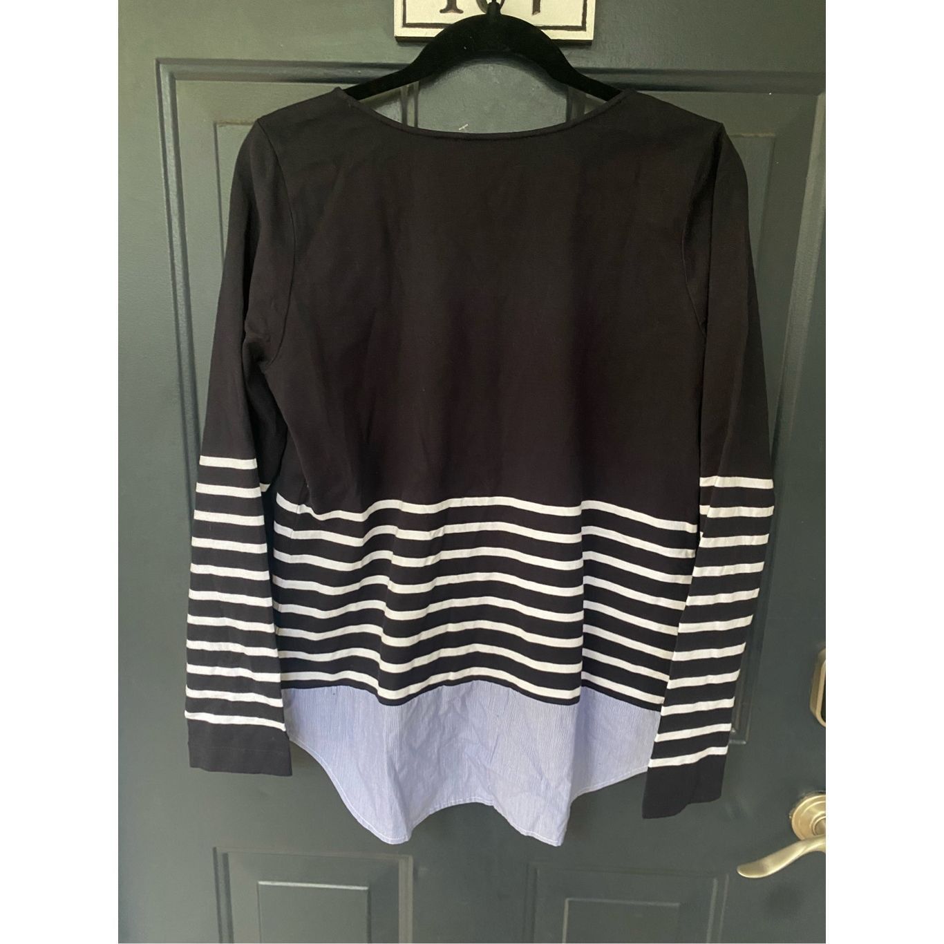 Elliott Lauren NWT Navy Blue Red Side Zipper Blouse, Size Sm