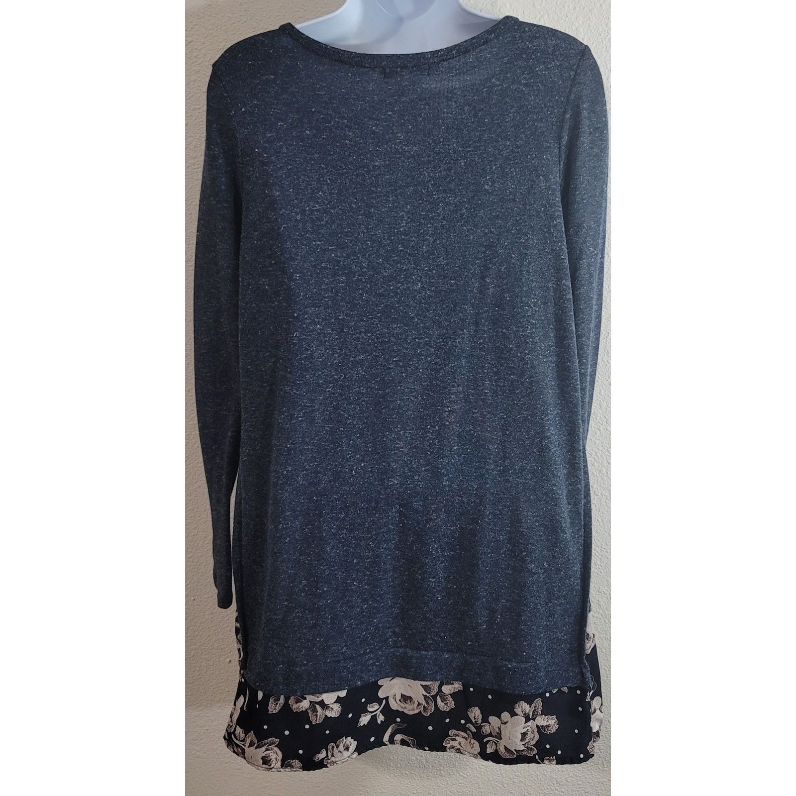 Other Mon Ami Blue Marled Floral Faux Layered Women's Top Small Size S / US 4 / IT 40 - 3 Thumbnail