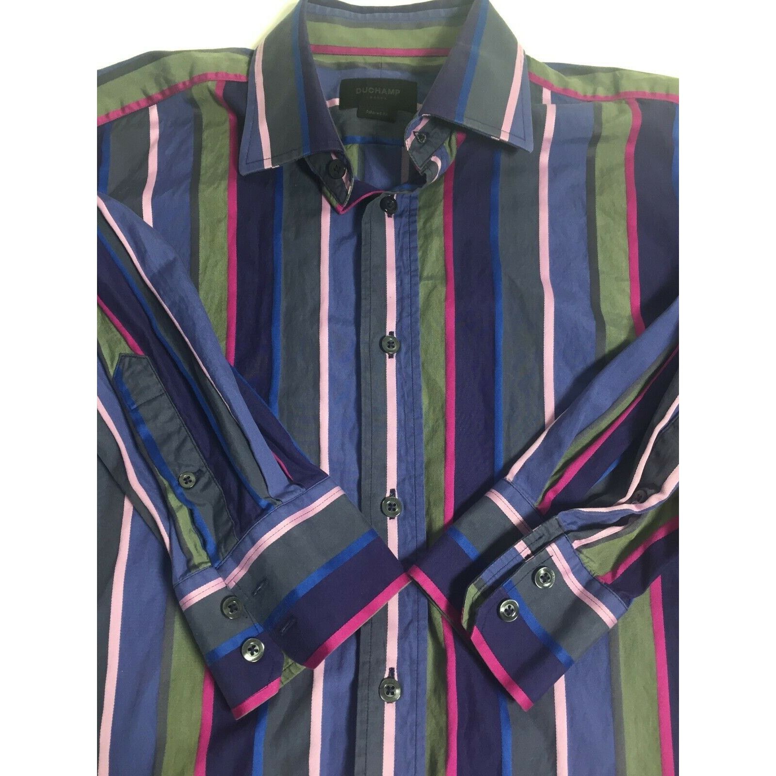 Duchamp Duchamp London Mens Blue Cotton Long Sleeve Shirt Size 16 Size US L / EU 52-54 / 3 - 1 Thumbnail