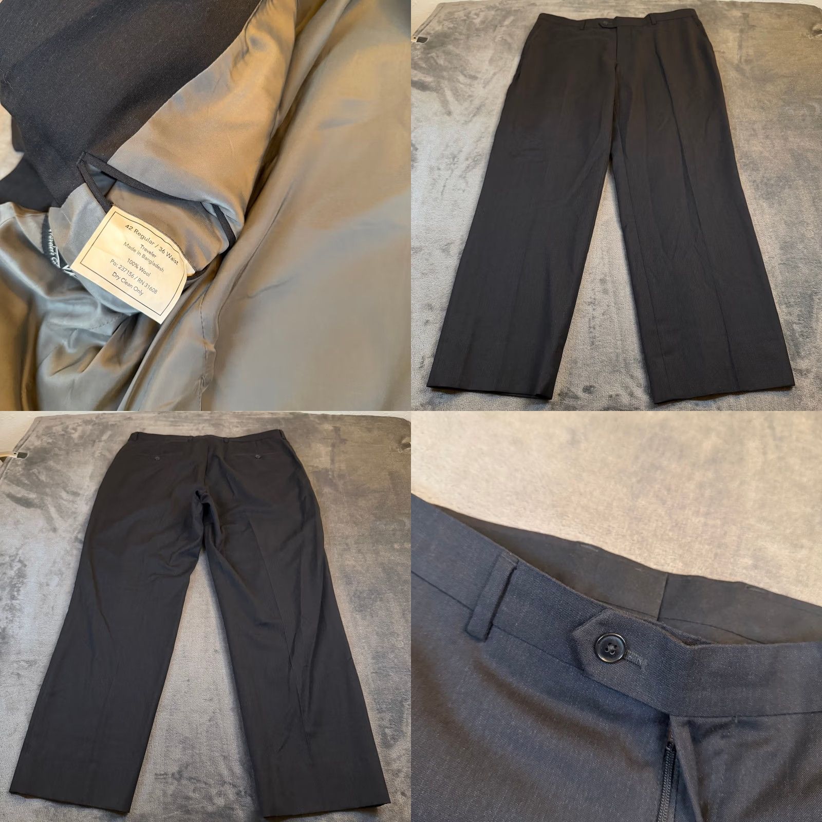 Jos. A. Bank Jos. A. Bank Traveler Collection Suit Mens 42 Regular Black Wool Two Button 36x29" Size 42R - 8 Thumbnail