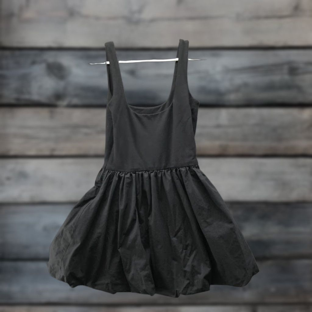 Camila Coelho Camila Coelho Bubble Hem Mini Dress Womens S Black Mixed Media Tank Square Neck Dress Size S / US 4 / IT 40 - 1 Thumbnail