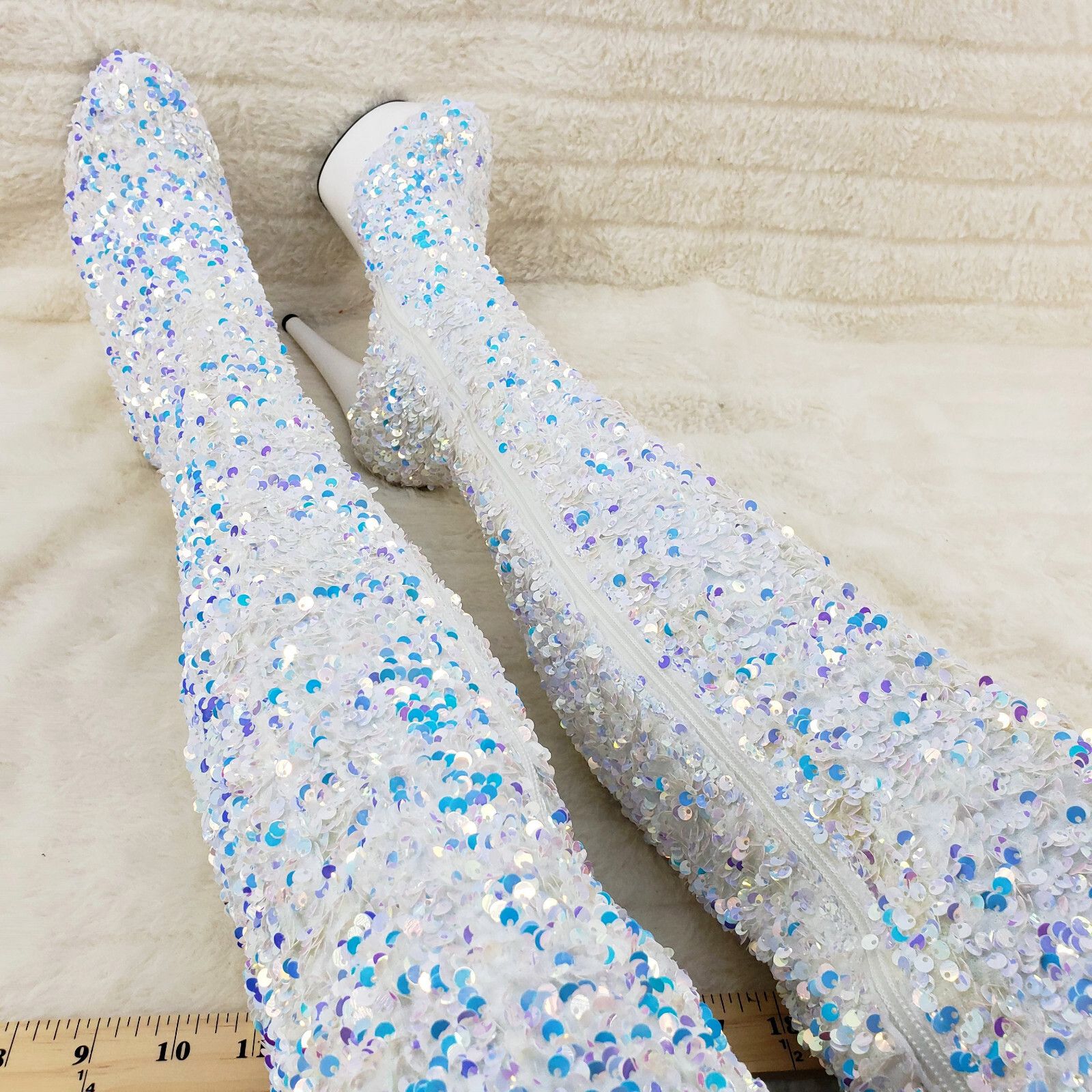 Other Adore 3020 White Multi Sequin High Heel Platform Thigh High Size US 6 / IT 36 - 3 Thumbnail