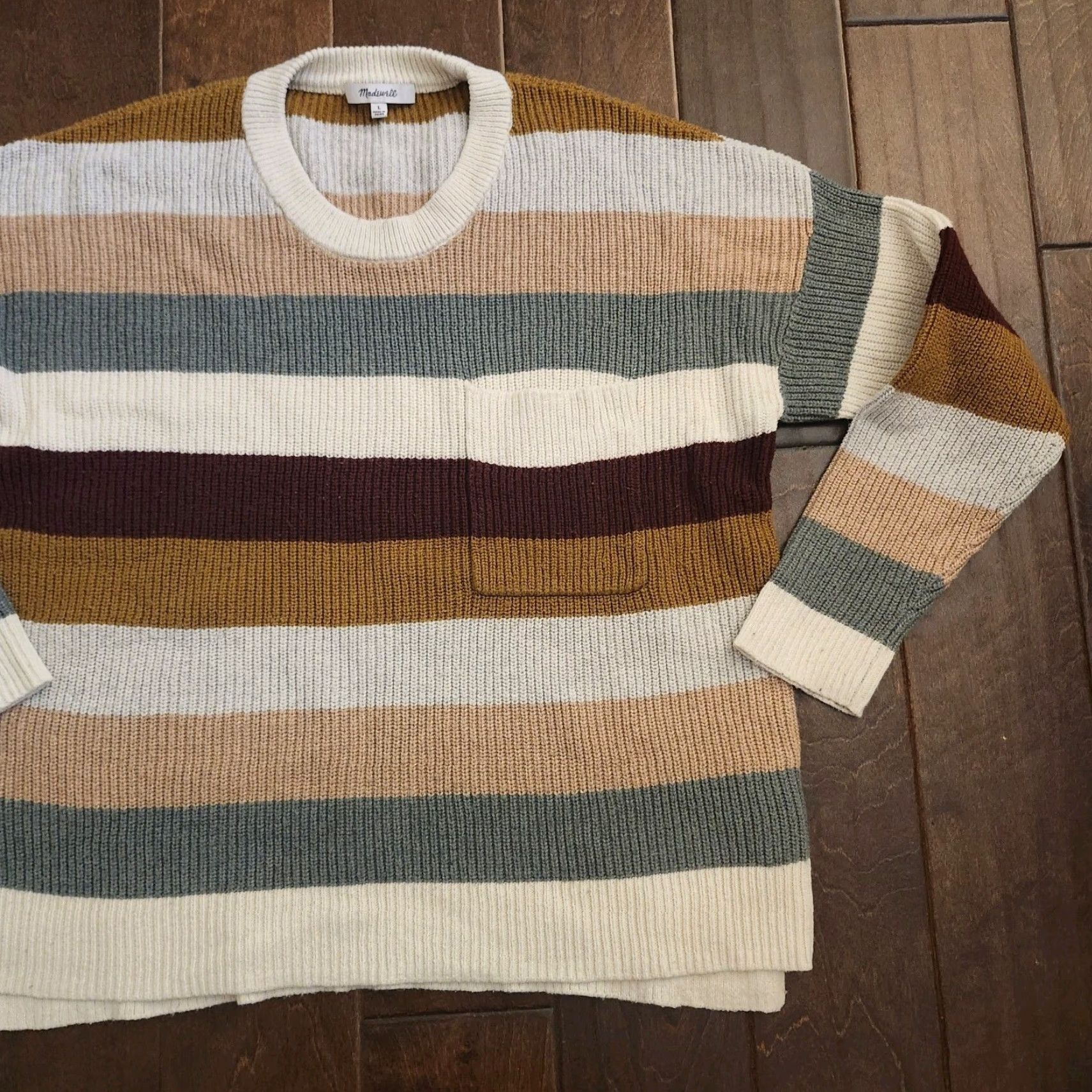 Madewell Madewell Striped Knit Sweater Women’s L Crewneck Pocket Cozy Fall Size L / US 10 / IT 46 - 4 Thumbnail