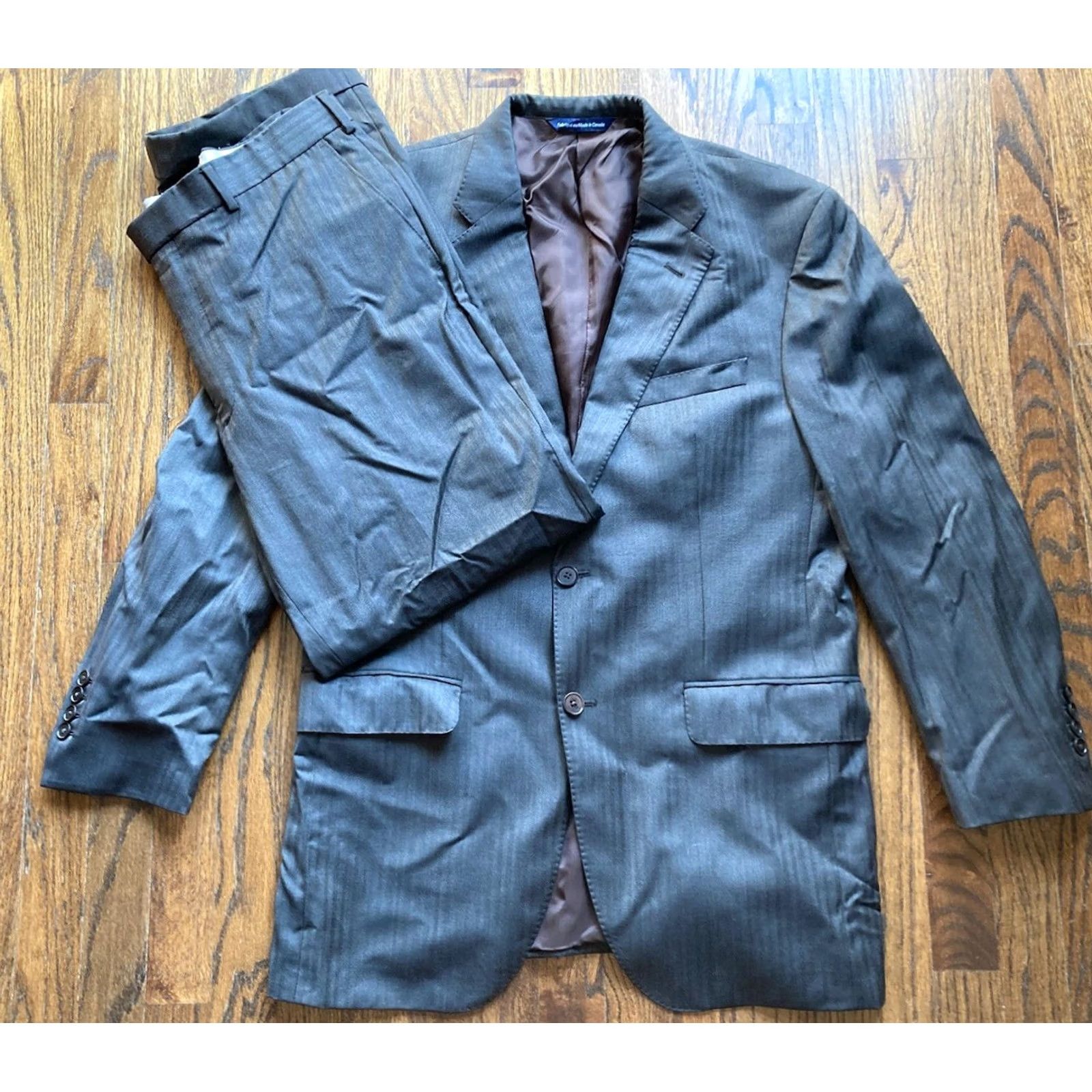 Vintage Coppley Vitale Barberis Canonico Suit Mens 42 33x30 Brown Wool Herringbone 2 Piece Classic Fit Size 42R - 2 Thumbnail