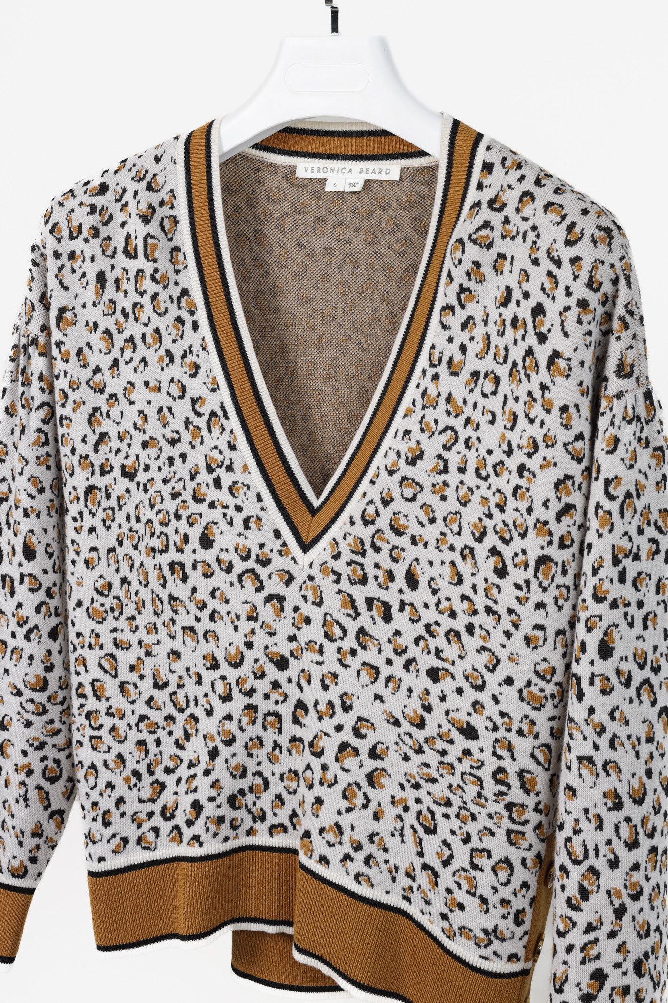 Veronica Beard Veronica Beard Ronja Mustard Yellow Cheetah V-Neck Sweater Size S / US 4 / IT 40 - 3 Thumbnail