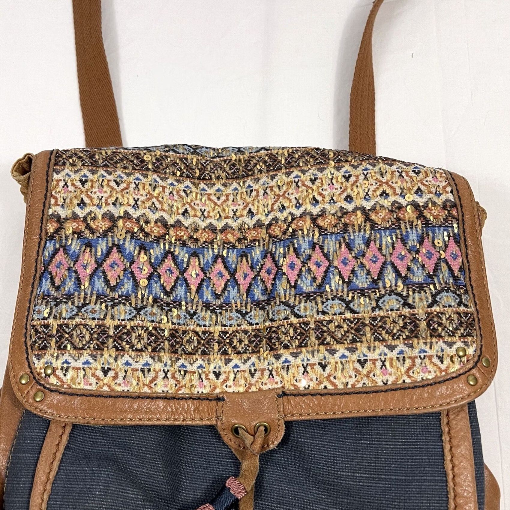 The Sak The Sak Ventura Convertible Bohemian Style Denim Leather Crossbody Backpack Size ONE SIZE - 4 Thumbnail