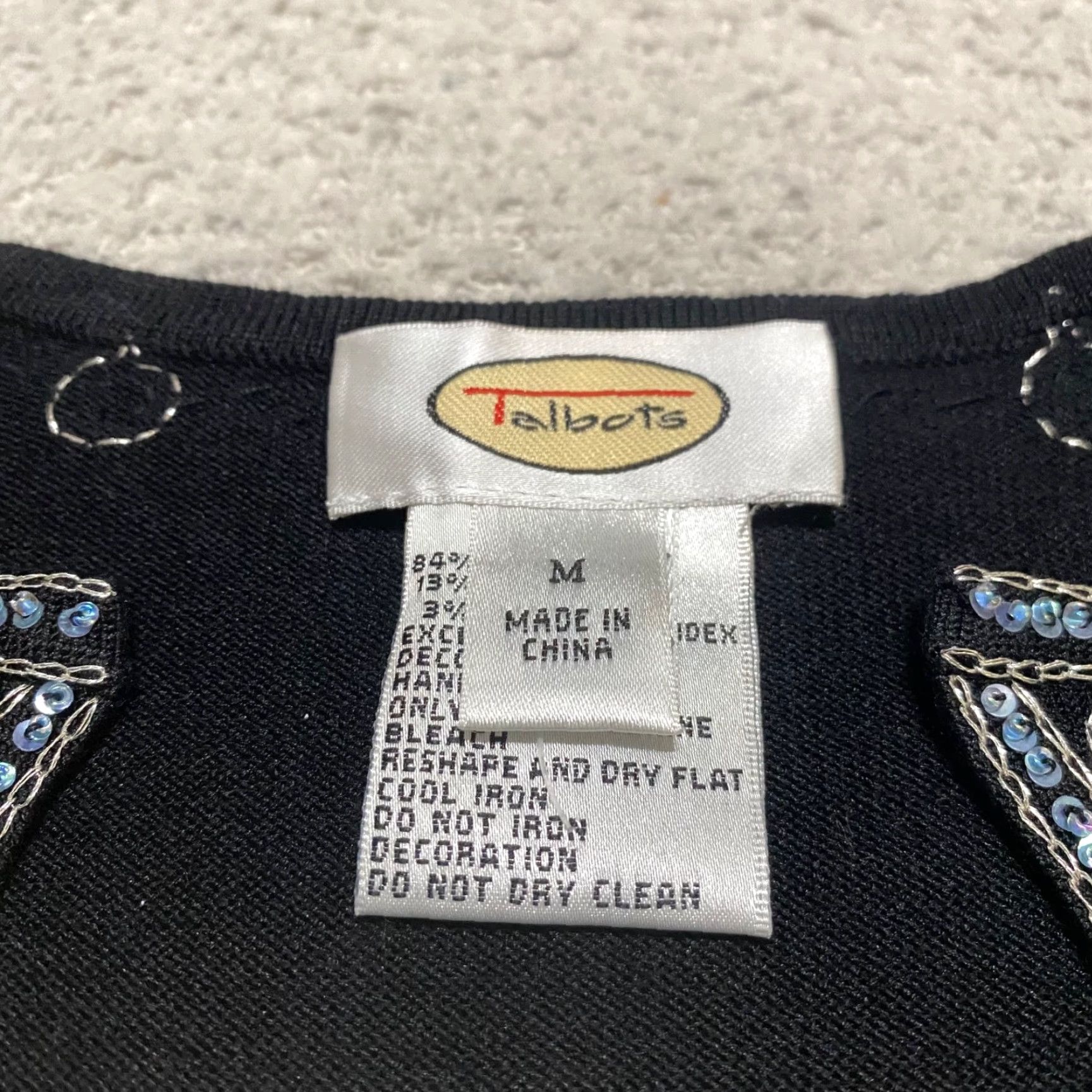 Talbots Talbots Shirt Womens Medium Black Round Neck Embroidered Silk Blend Long Sleeve Blouse Size M / US 6-8 / IT 42-44 - 3 Thumbnail