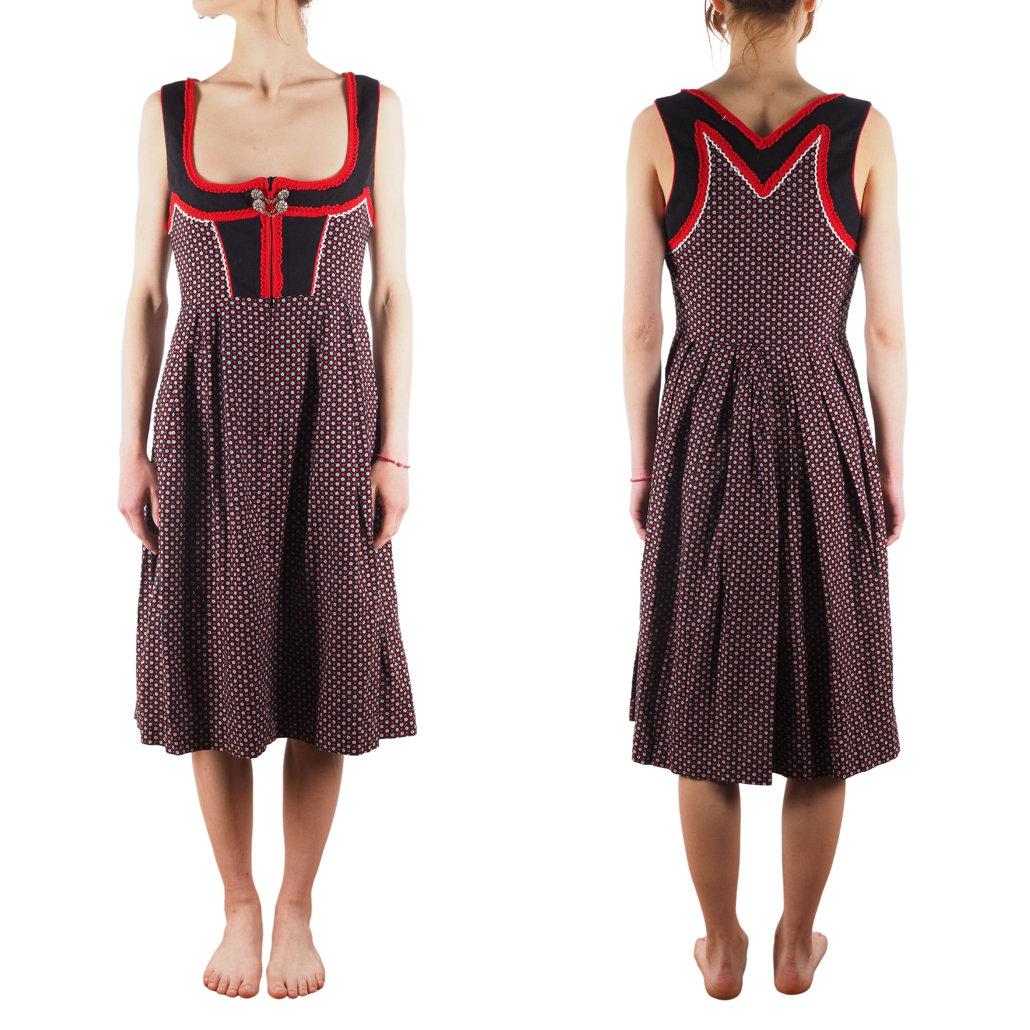 Vintage Dirndl Strasser Trachten Vintage Red Black Midi Dress Size M / US 6-8 / IT 42-44 - 1 Thumbnail