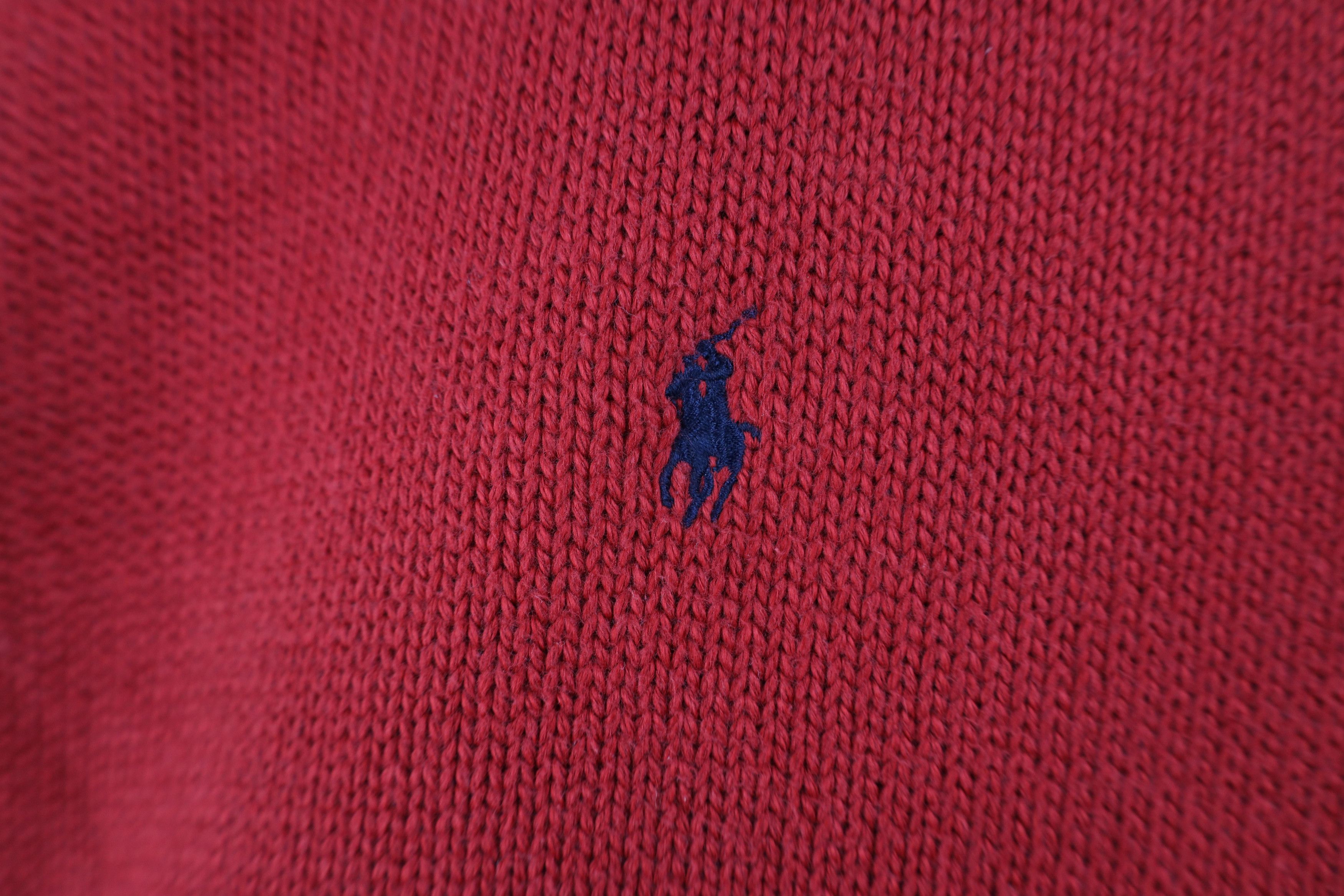 Ralph Lauren Vintage 90s Ralph Lauren Cotton Knit V-Neck Sweater Red Size US XXL / EU 58 / 5 - 4 Thumbnail