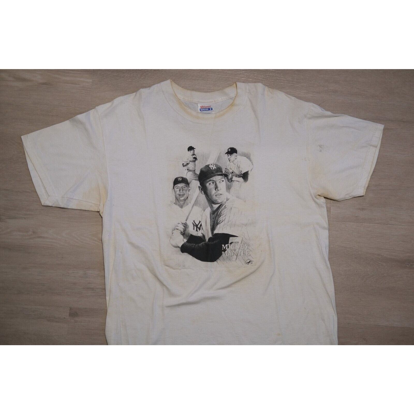 Hanes Vintage 1990s Hanes Mickey Mantle Double Stitch T-Shirt L Size US L / EU 52-54 / 3 - 1 Thumbnail