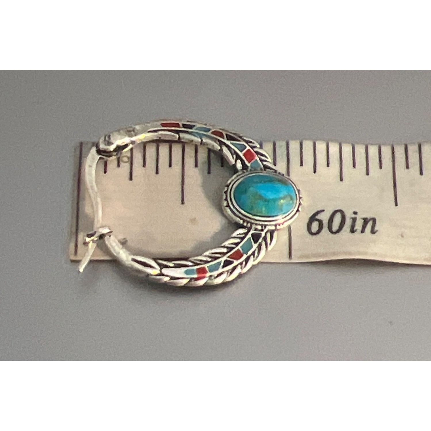 Other Vintage Silver Tone Hoop Earrings Faux Turquoise Enamel Sout Size ONE SIZE - 6 Thumbnail