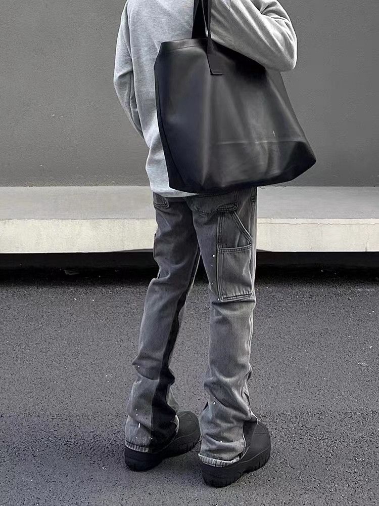 Retro splashed-in micro-flare washed distressed jeans