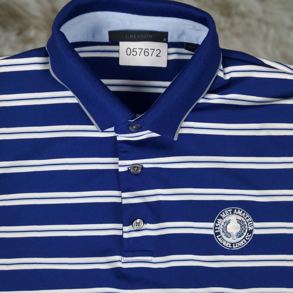 Vintage Greyson Polo Shirt Mens Size Medium Blue Striped Golf Casual Short Sleeve Shirt Mens Size US M / EU 48-50 / 2 - 1 Thumbnail