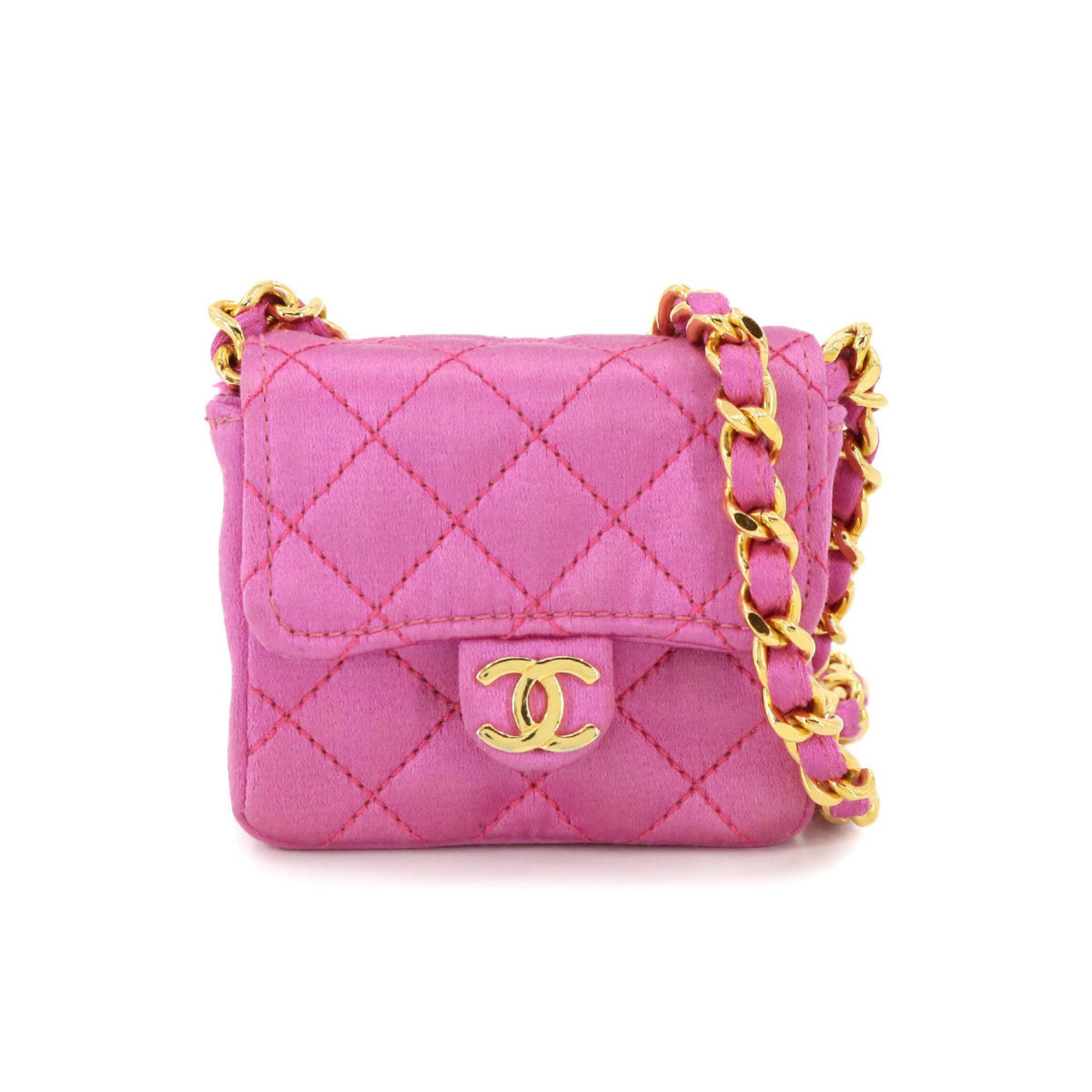Chanel Mini Matelasse Chain Shoulder Bag Satin Pink Gold Metal Fittings Minimini, Women's