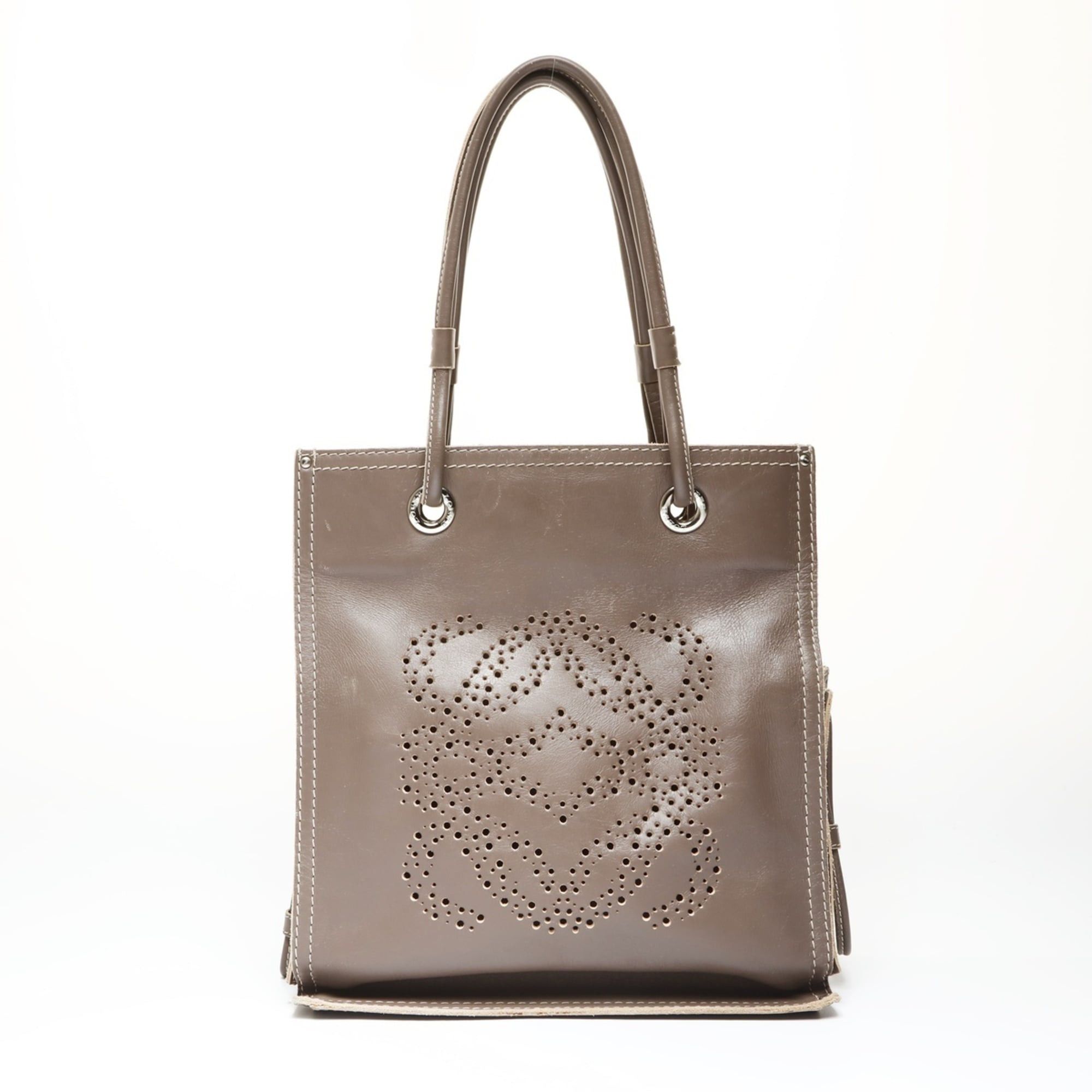 Loewe Loewe Anagram Leather Grey-Brown Tote Bag Grey Size ONE SIZE - 1 Thumbnail