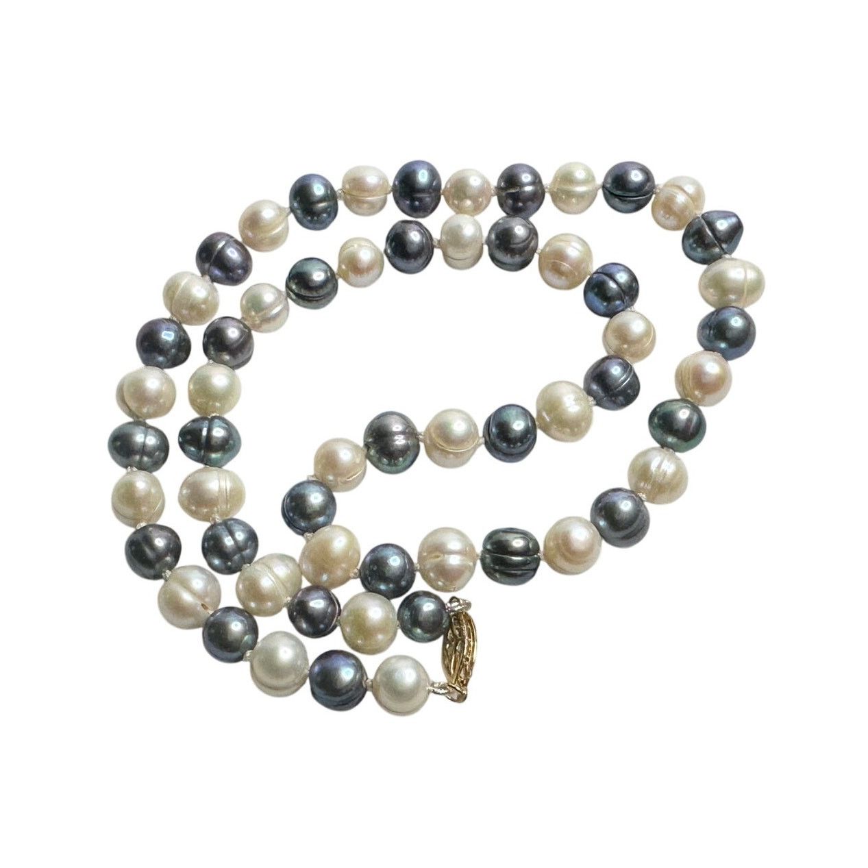 Other 14kt Gold 7mm Peacock Black (Bluish) & White Pearl Necklace Size ONE SIZE - 4 Thumbnail