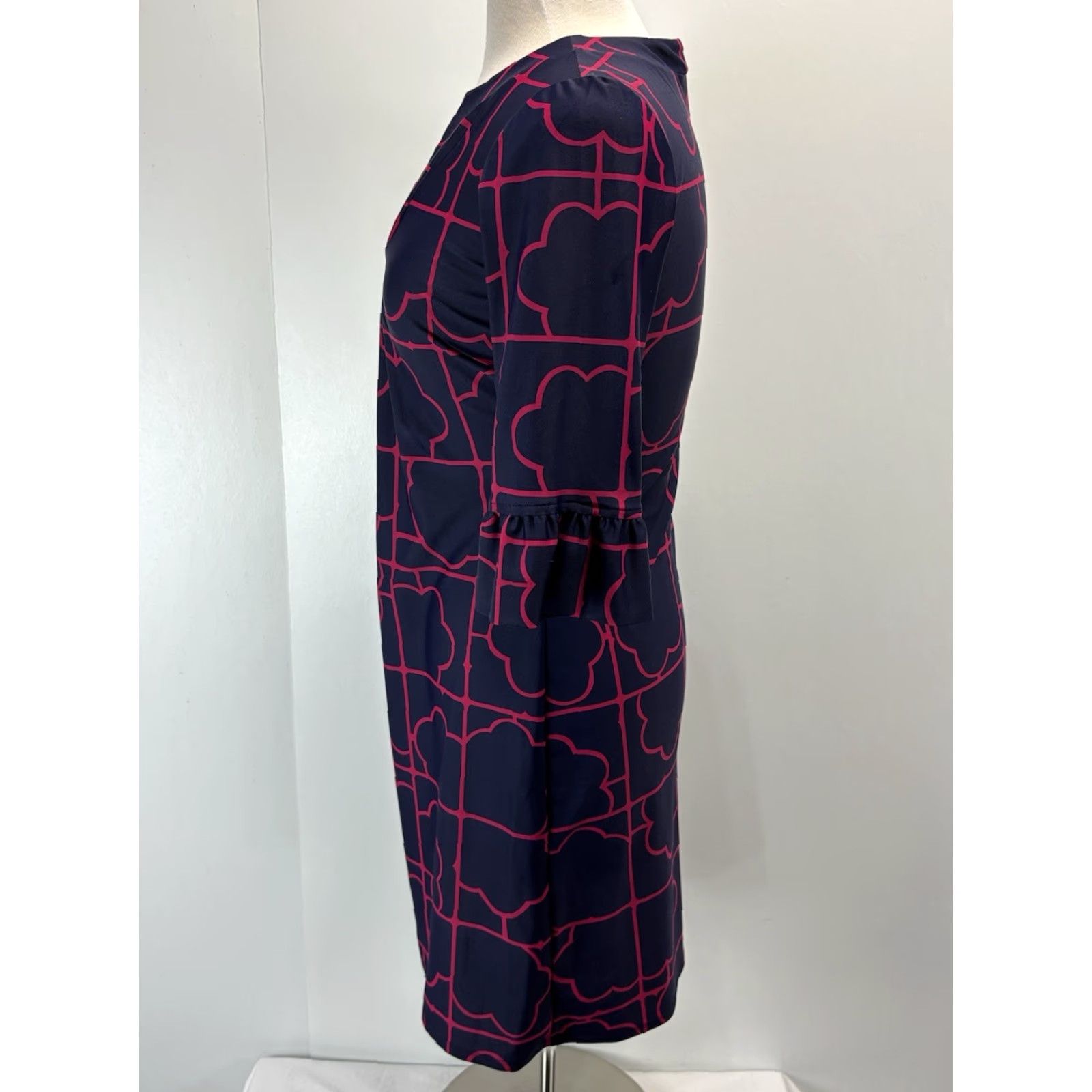 Vintage Jude Connally Blue Geometric Shift Dress U-Neck Ruffle Cuff Small Womens Size S / US 4 / IT 40 - 2 Thumbnail