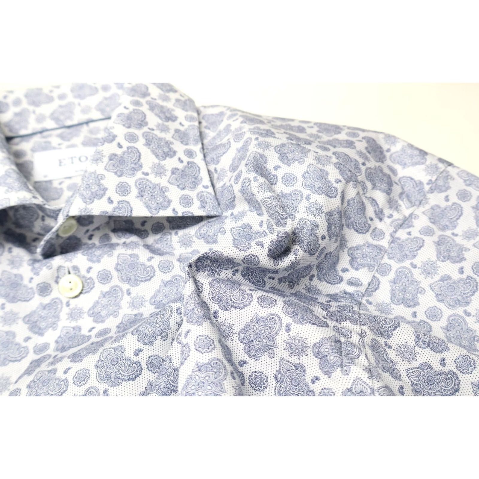 Eton ETON Slim Shirt Men's Blue Floral Patterned Spread Collar 41 16 Size US L / EU 52-54 / 3 - 6 Thumbnail