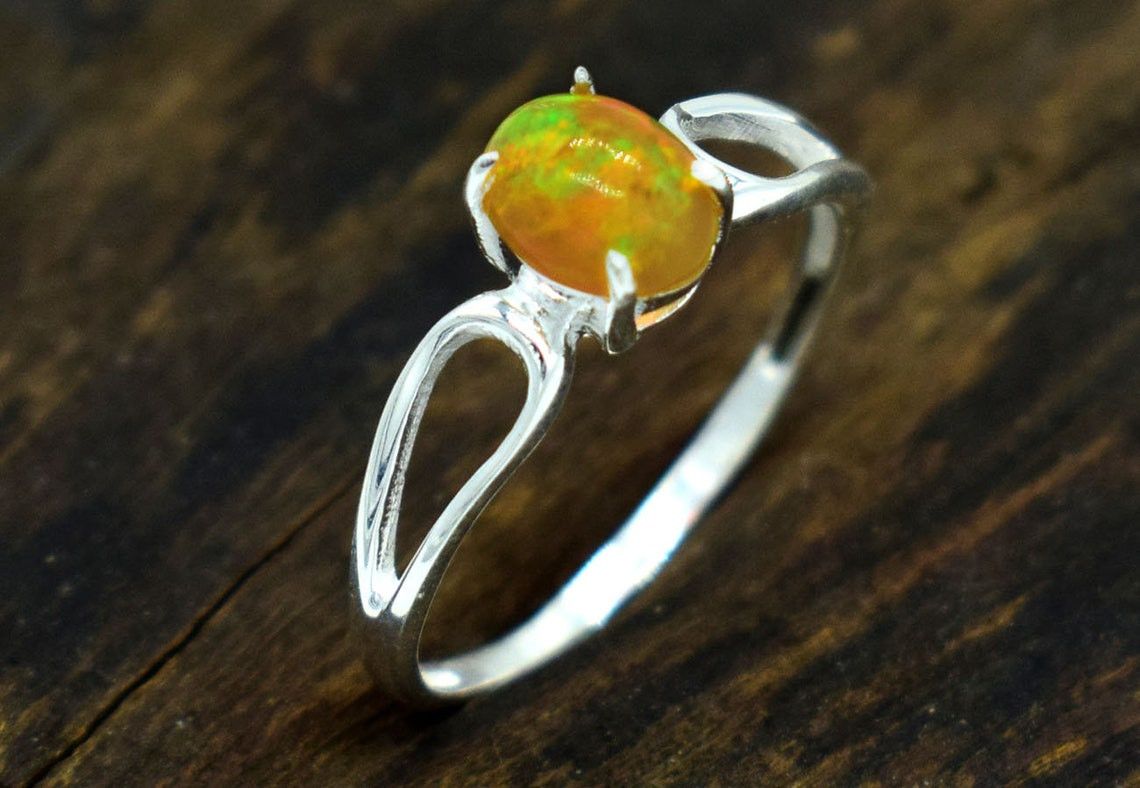 Handmade Ethiopian Opal Ring: Minimal 925K Silver, October Birthstone Size ONE SIZE - 1 Thumbnail