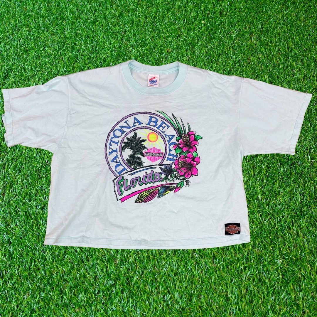 Harley Davidson Vintage 90s Harley-Davidson Beach Cropped Graphic T-shirt Size L / US 10 / IT 46 - 1 Thumbnail