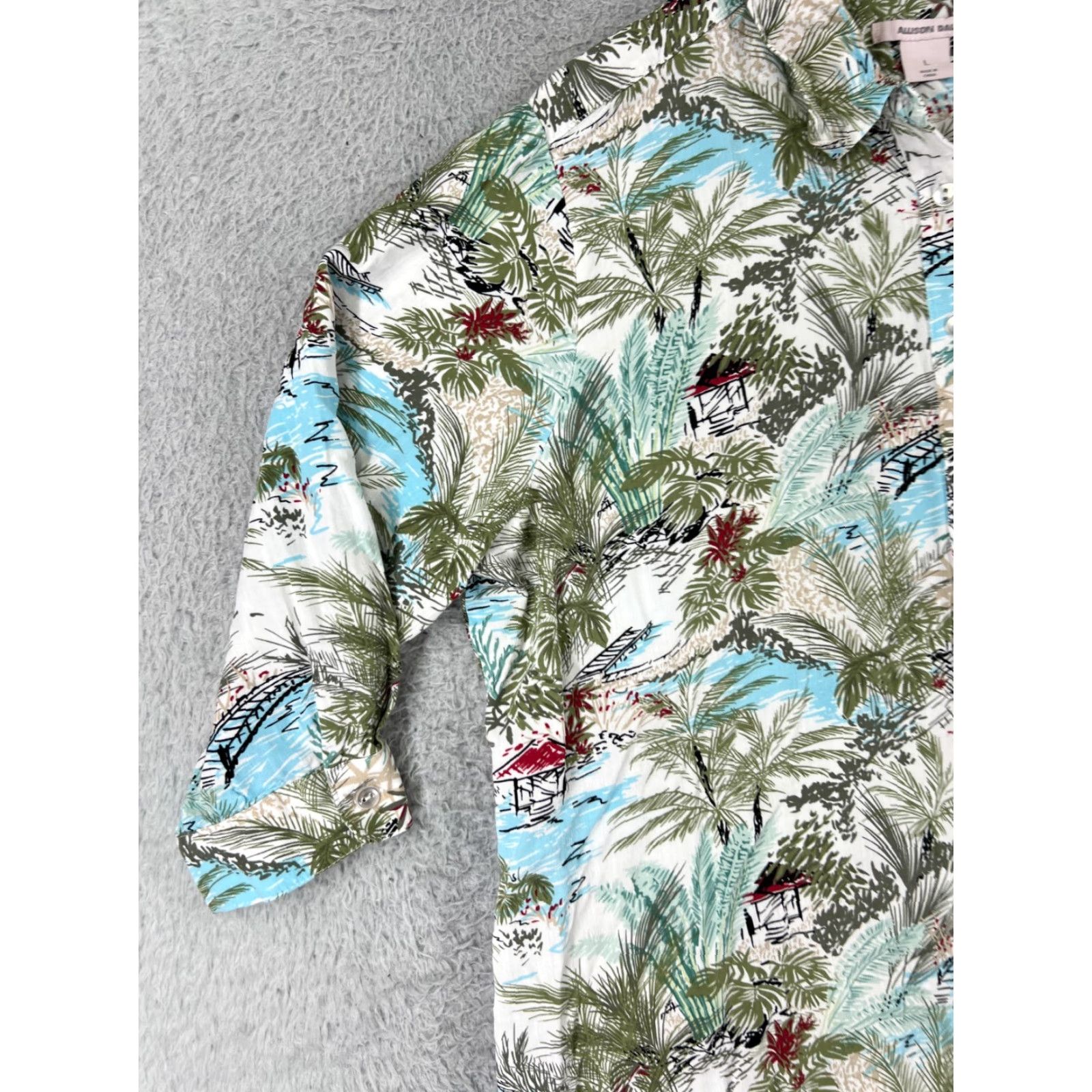 Vintage Allison Daley Shirt Womens Large Green Blue Palm Hut Beach Print 100% Rayon Shirt Womens Large Green Palm Beach 80s 90s Classic Outdoor Mens Women Size L / US 10 / IT 46 - 6 Thumbnail