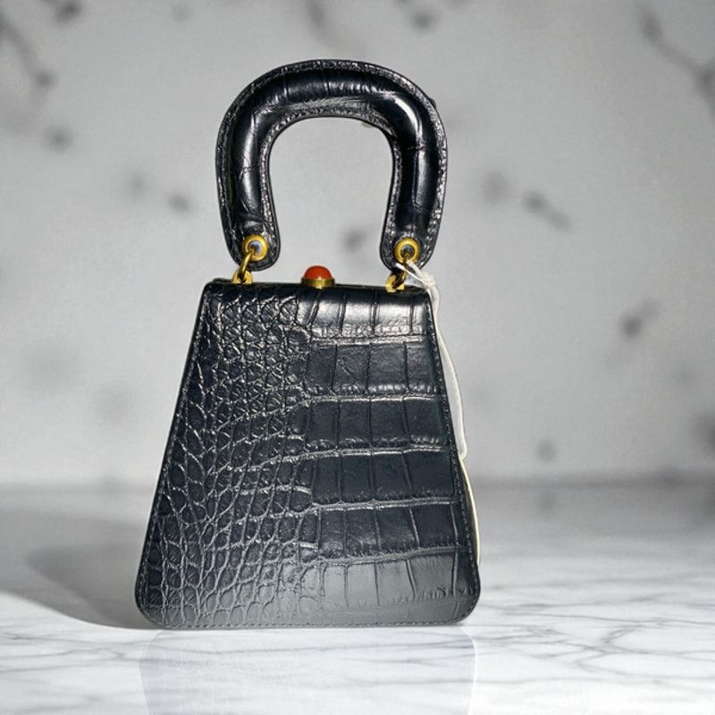 Staud STAUD Kenny Croc-Embossed Leather Top Handle Bag - Black Size ONE SIZE - 7 Thumbnail