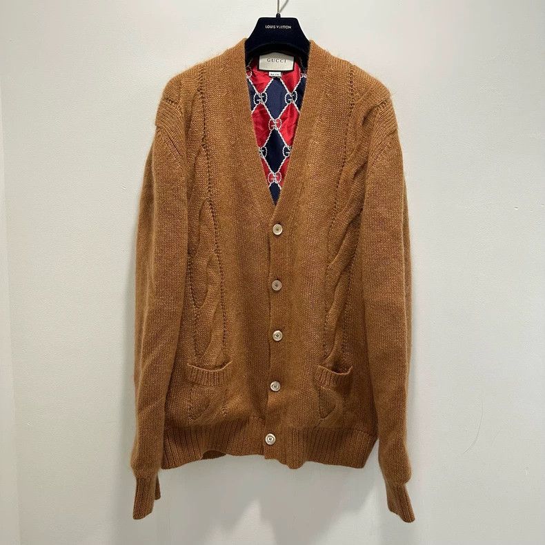 Gucci Gucci Coffee-colored knitted inner full-print cardigan jack Size US XL / EU 56 / 4 - 1 Thumbnail