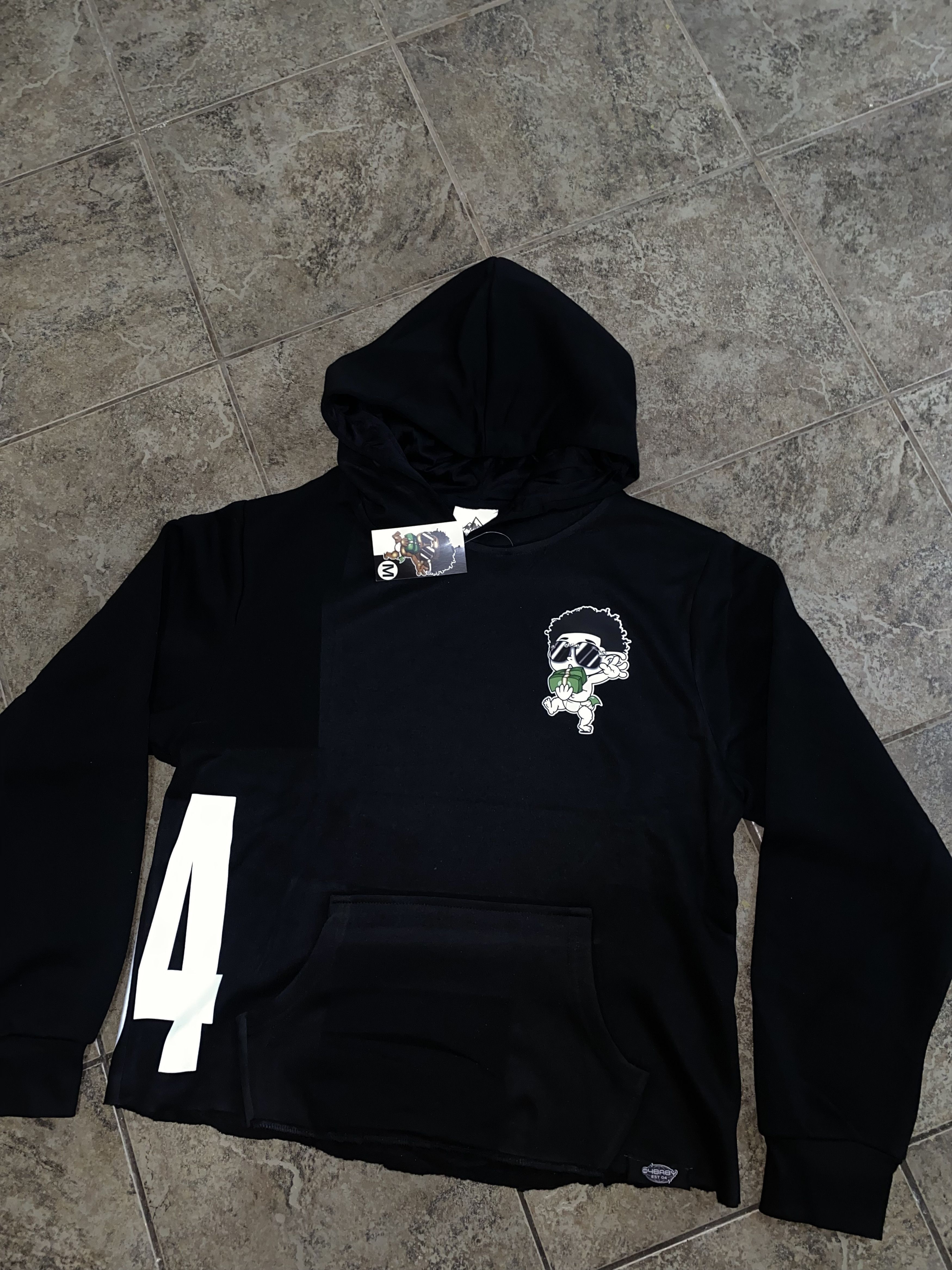 image of Cropped ‘Est 04’ Hoodie in Black, Men's (Size Large)
