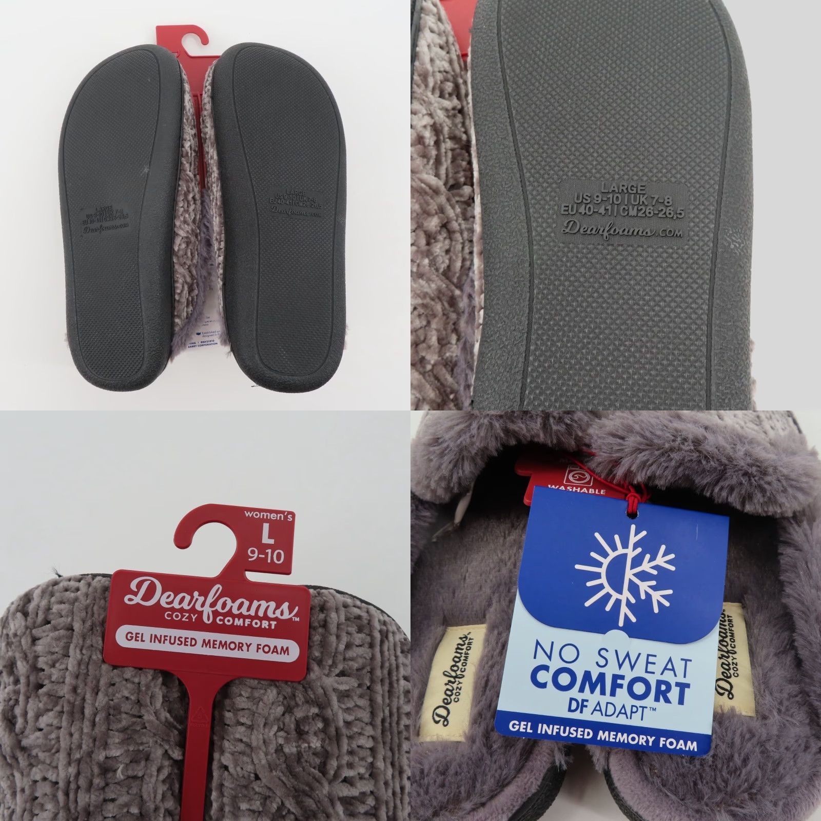 Vintage Dearfoams Slippers Women Large 9-10 Grey Chenille Cable Knit Faux Fur Slide NEW Memory Foam Slide Slippers Womens Medium? Size US 9 / IT 39 - 8 Thumbnail
