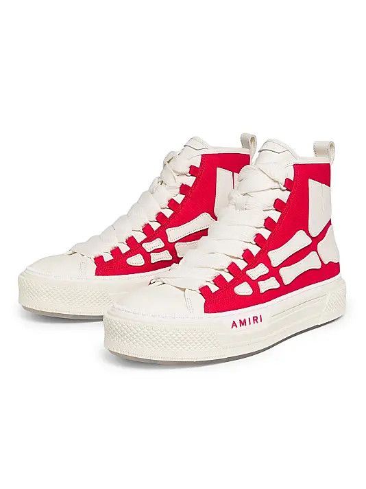 Amiri os11x0326 Skel Court High-Top Sneakers in Red/White Size US 12 / EU 45 - 2 Thumbnail