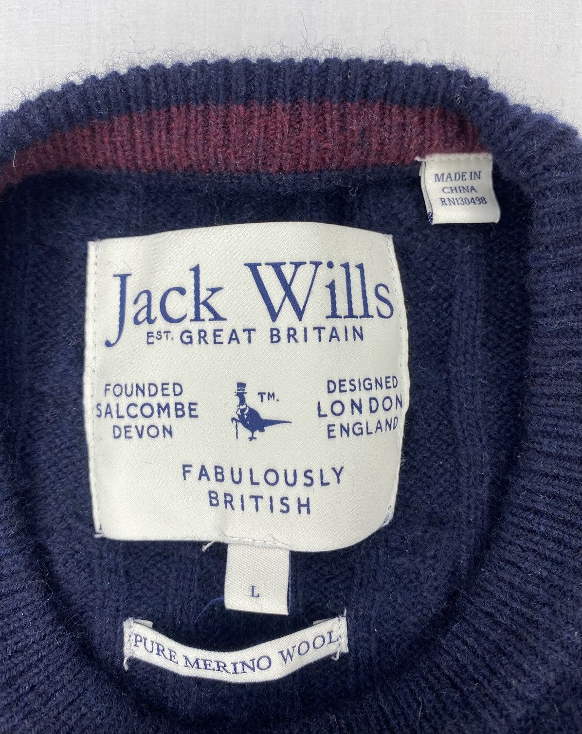 Jack Wills JACK WILLS Navy Round Neck 100% Merino Wool Cable Knit Logo Size US L / EU 52-54 / 3 - 3 Thumbnail