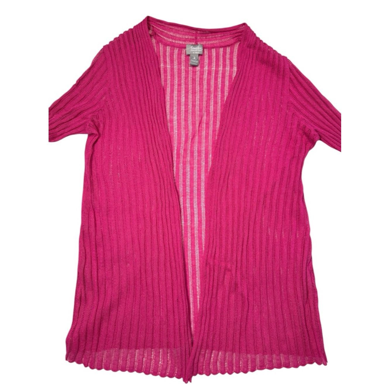 Chicos Chico's Travelers Ribbed Open Front Fuchsia Cardigan Size 3 Size XL / US 12-14 / IT 48-50 - 3 Thumbnail