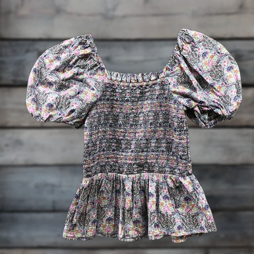 J.Crew J. Crew Blouse XXS Purple Puff Sleeve Square Neck Smocked Peplum Floral Cotton Liberty Of London Womens Size XXS / US 00 / IT 34 - 1 Thumbnail