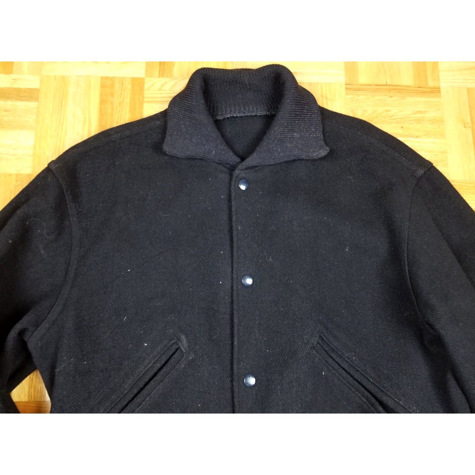 Vintage VINTAGE Campus Club Chain Stitch Black Wool Jacket Large Rockabilly Jackets Mens Size US L / EU 52-54 / 3 - 5 Thumbnail
