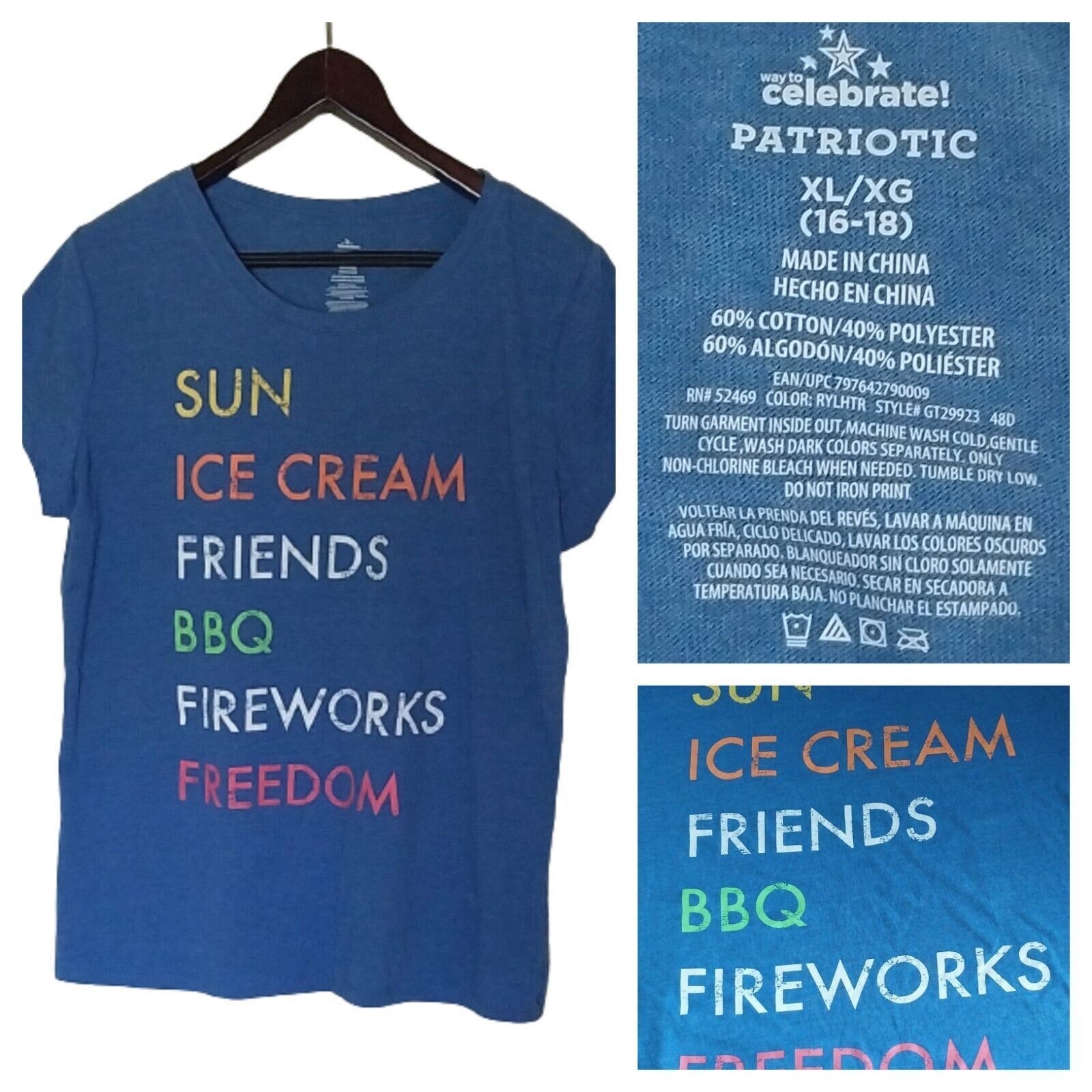 Other Celebrate Womens XL Blue Graphic Tee Casual Soft Relaxed Fit Size XL / US 12-14 / IT 48-50 - 3 Thumbnail