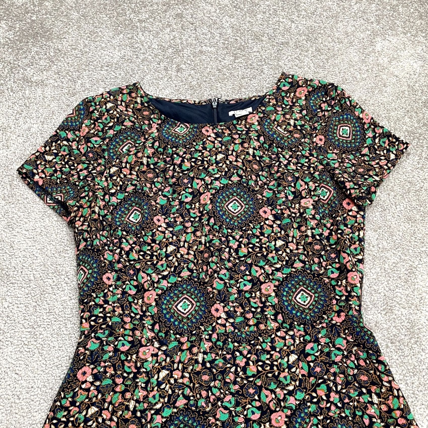 J.Crew J.CREW Flutter Floral Midi Dress Womens 2 Navy Blue Casual A-Line Lined Short Sleeve Size XS / US 0-2 / IT 36-38 - 3 Thumbnail