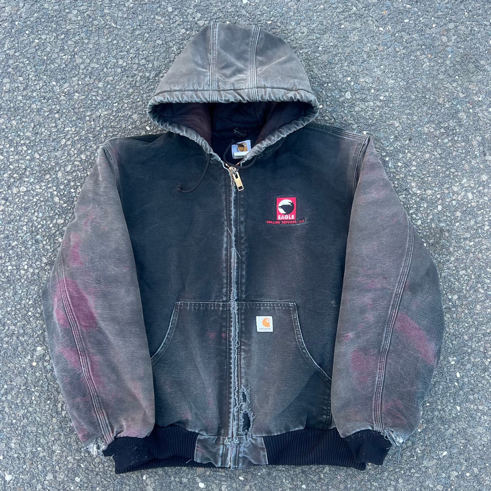 image of Crazy Vest Faded Carhartt Work Wear Hooded Jacket in Black, Men's (Size XL)