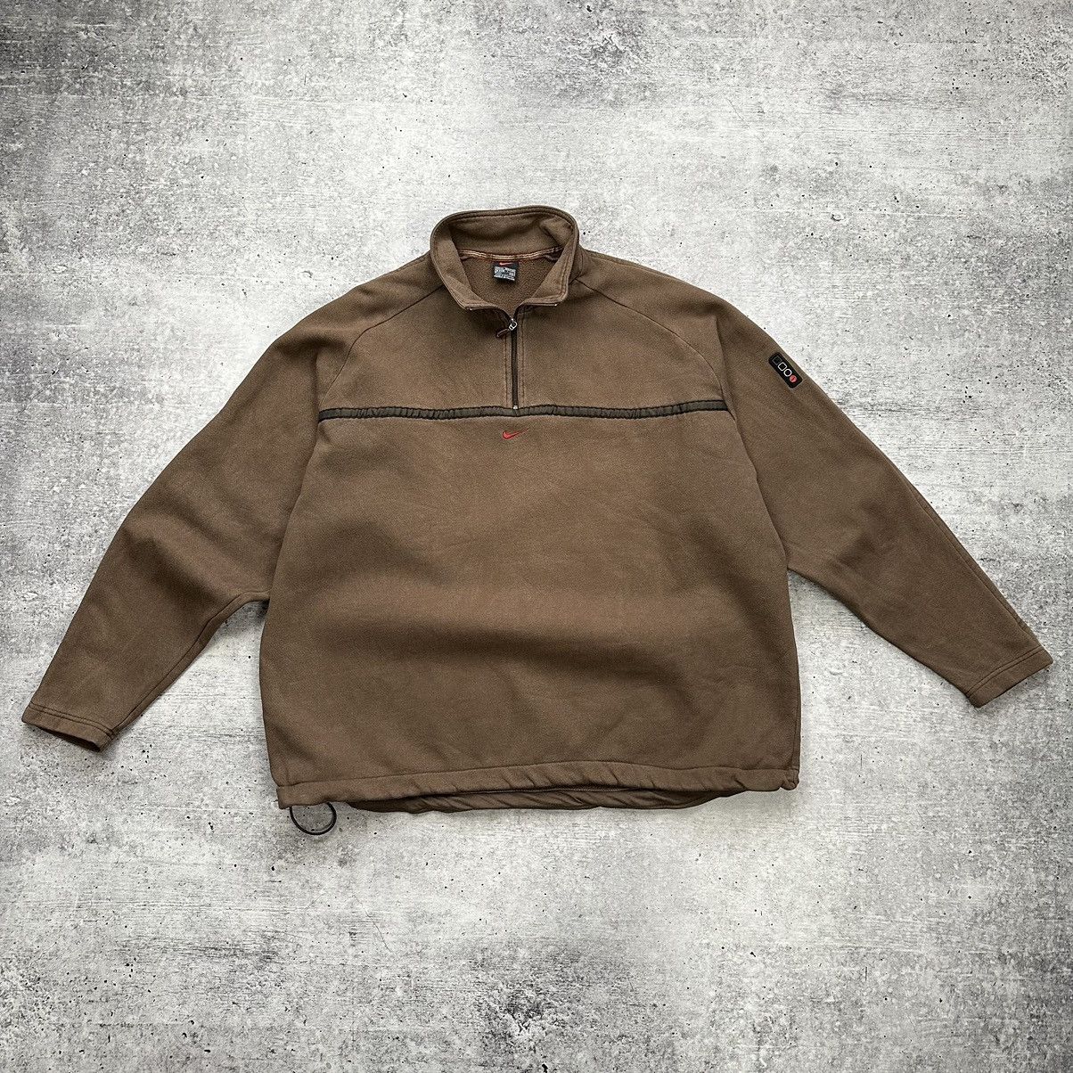 Nike × Vintage Nike Vintage 90s Center Logo Brown Faded 1/3 Zip Sweatshirt Size US XXL / EU 58 / 5 - 1 Thumbnail