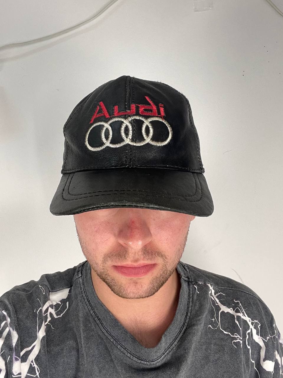 Audi Vintage Racing Audi Leather Cap 90s Hat Big Logo Nascar Y2K Size ONE SIZE - 1 Thumbnail
