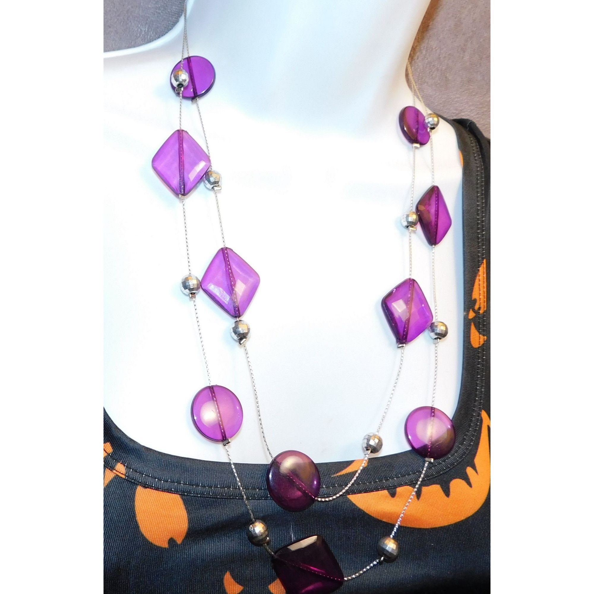 Other Whimsical Purple And Silver Tone Layered Station Necklace Size ONE SIZE - 3 Thumbnail