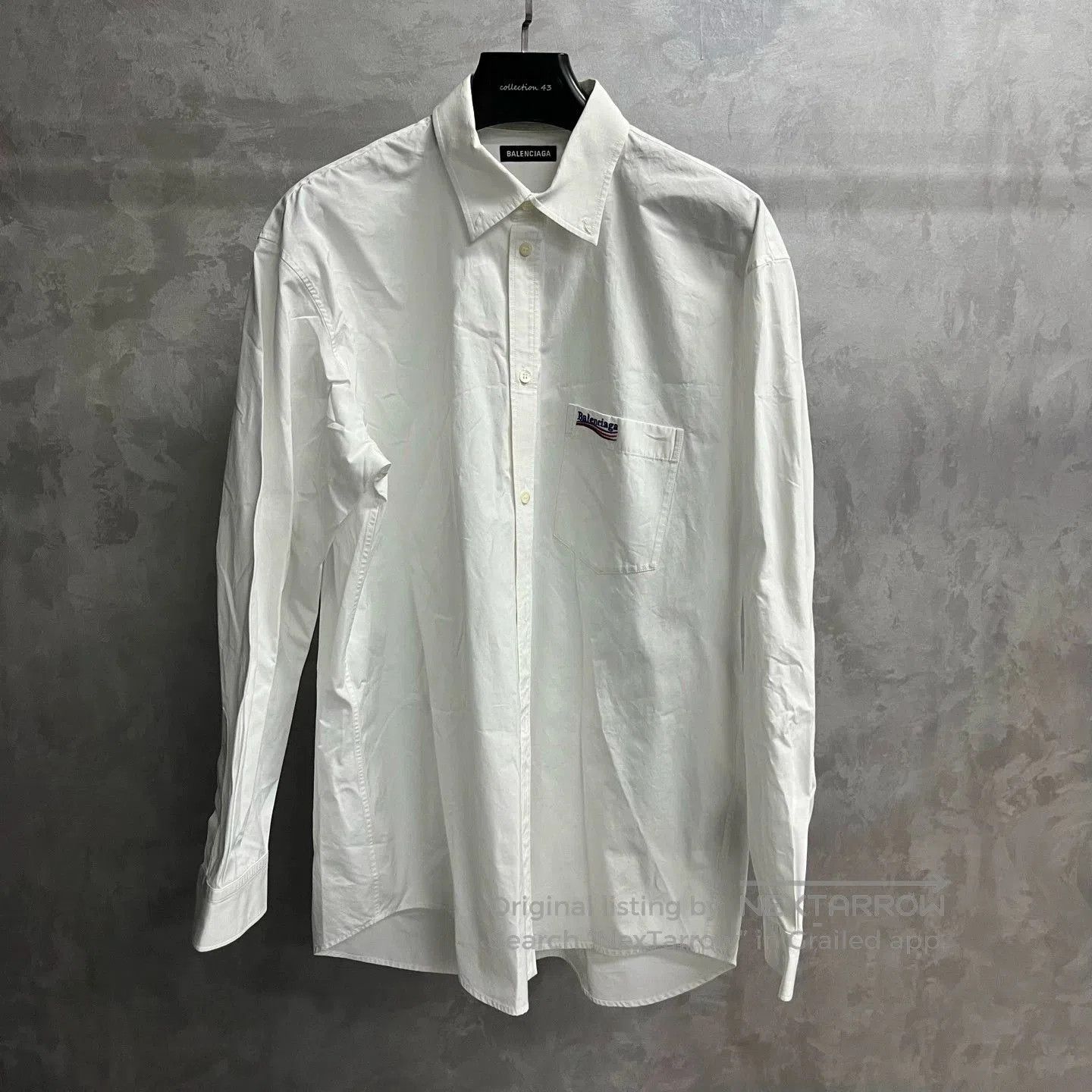 Balenciaga White Logo Pocket Long Sleeve Shirt.