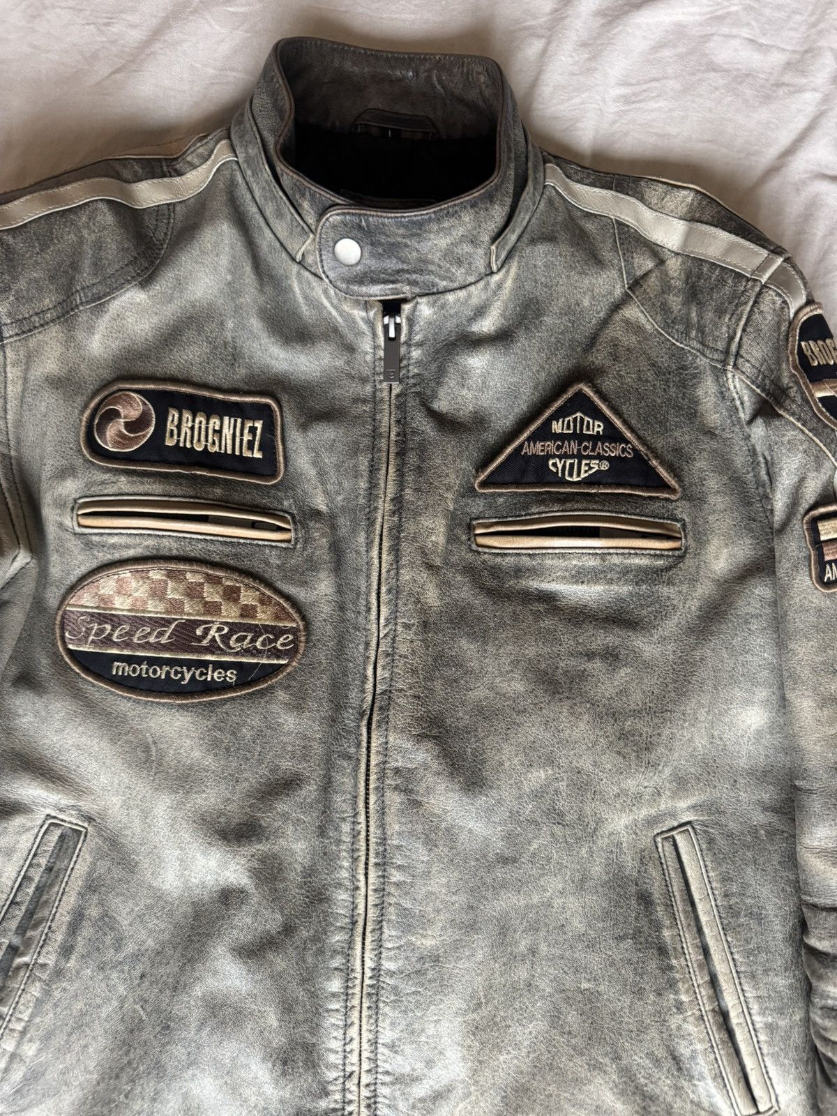 Vintage Racer leather jacket military size M american army Size US M / EU 48-50 / 2 - 2 Thumbnail