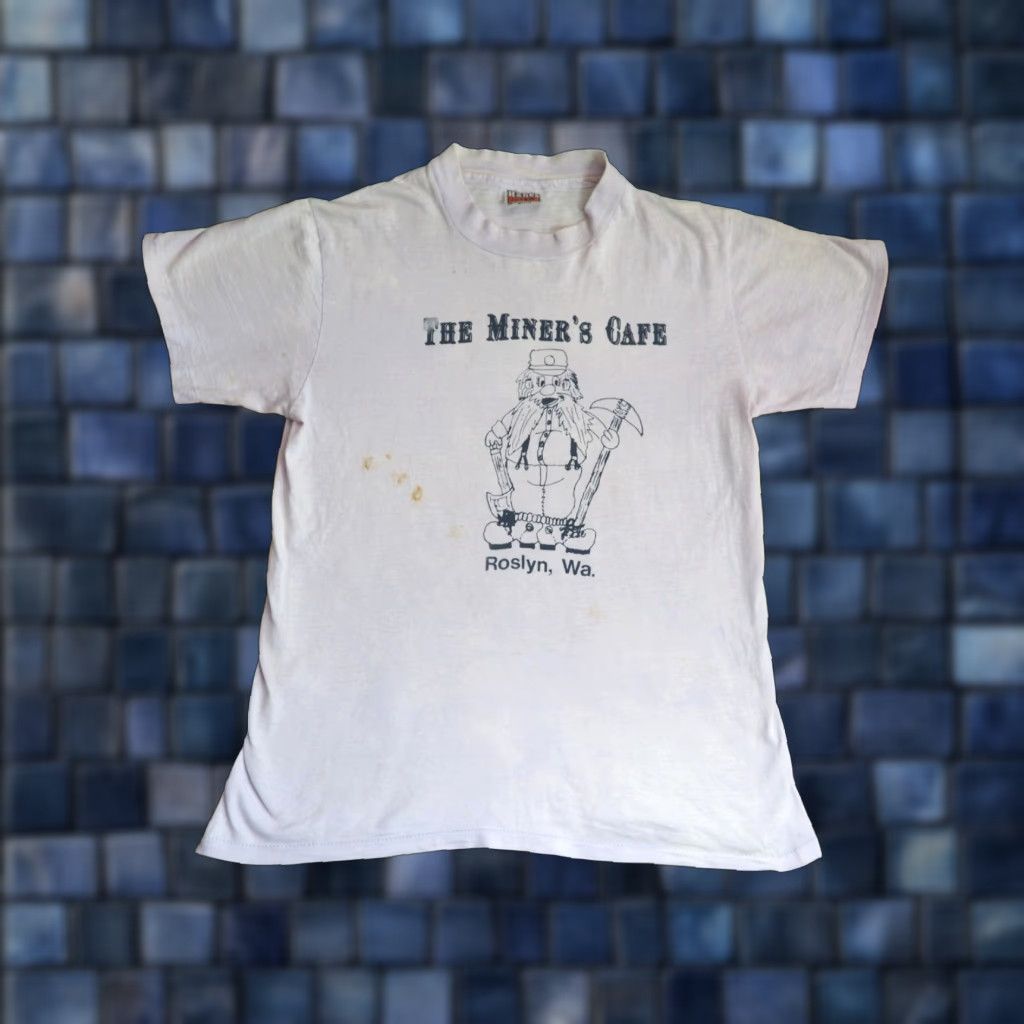 Hanes VTG 70s Hanes Miner's Cafe Roslyn WA PNW Distress Grunge Gray Tee T-Shirt M Mens Short Sleeve Graphic Tee Cotton Gray 1970s Hanes Shirt Grunge Mens Size US M / EU 48-50 / 2 - 1 Thumbnail
