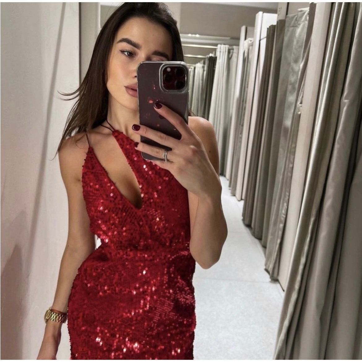 Zara ZARA BLOGGER FAVORITE VELVET SEQUIN DRESS RED Size S / US 4 / IT 40 - 12 Thumbnail