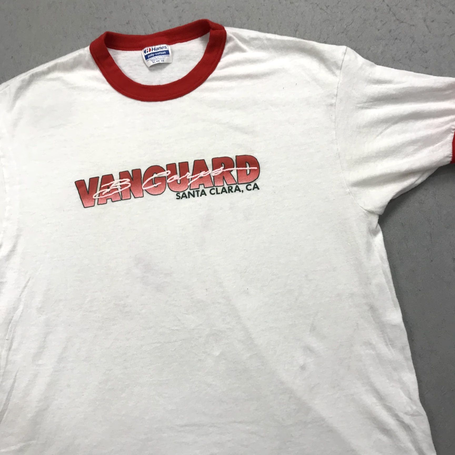Hanes VINTAGE Hanes Santa Clara Vanguard Shirt Mens XL 80s White Cotton Crew Neck Short Sleeve Logo Single Stitch Drumline Collection Mens XL Size US XL / EU 56 / 4 - 3 Thumbnail