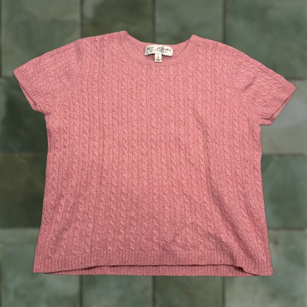 St. John VINTAGE St. John Sweater Pink 100% Cashmere Cable Knit Medium Womens Pullover Short Sleeve Round Neck Classic Size M / US 6-8 / IT 42-44 - 1 Thumbnail