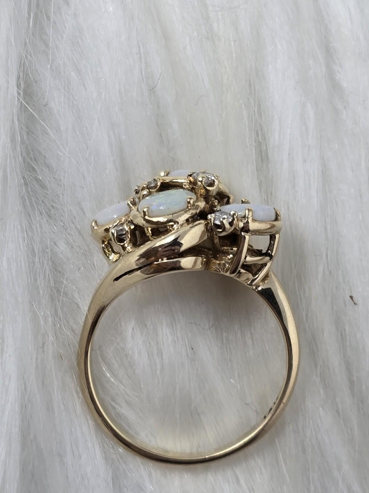 The Unbranded Brand Vintage 14k Gold Opal Diamond Waterfall Cluster Ring Sz 6 Size ONE SIZE - 2 Thumbnail