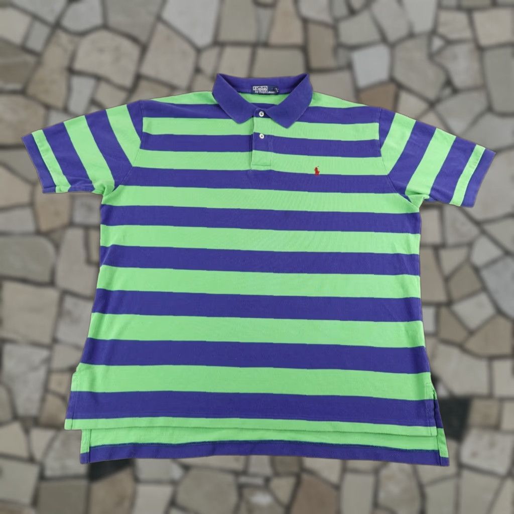 Polo Ralph Lauren VINTAGE Ralph Lauren Polo Shirt Mens 2XL Cotton Striped Short Sleeve Collared Y2K Logo Blue Size US XXL / EU 58 / 5 - 1 Thumbnail
