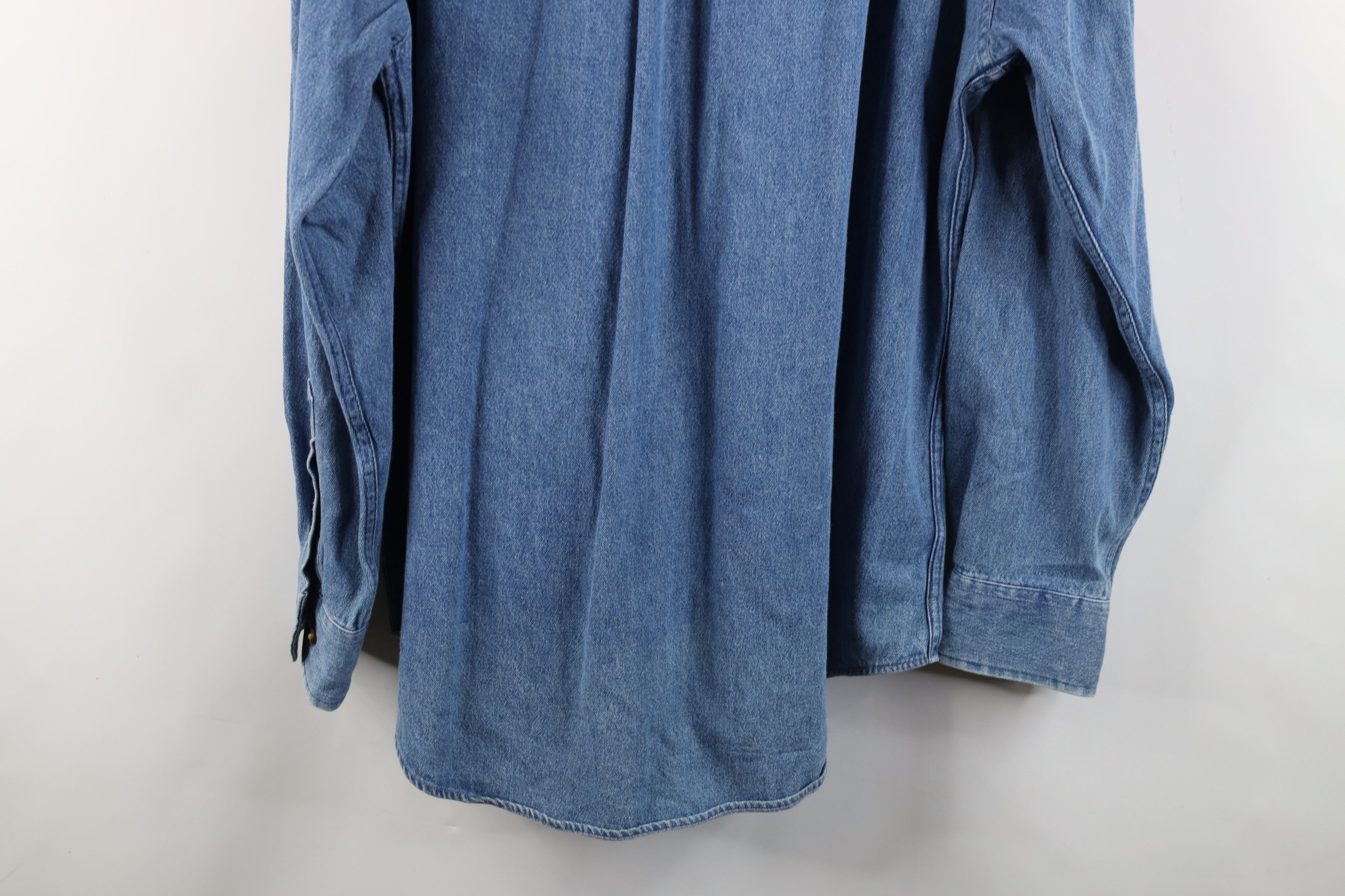 Vintage Vintage 90s Streetwear Collared Denim Jean Button Down Shirt Size US L / EU 52-54 / 3 - 14 Thumbnail