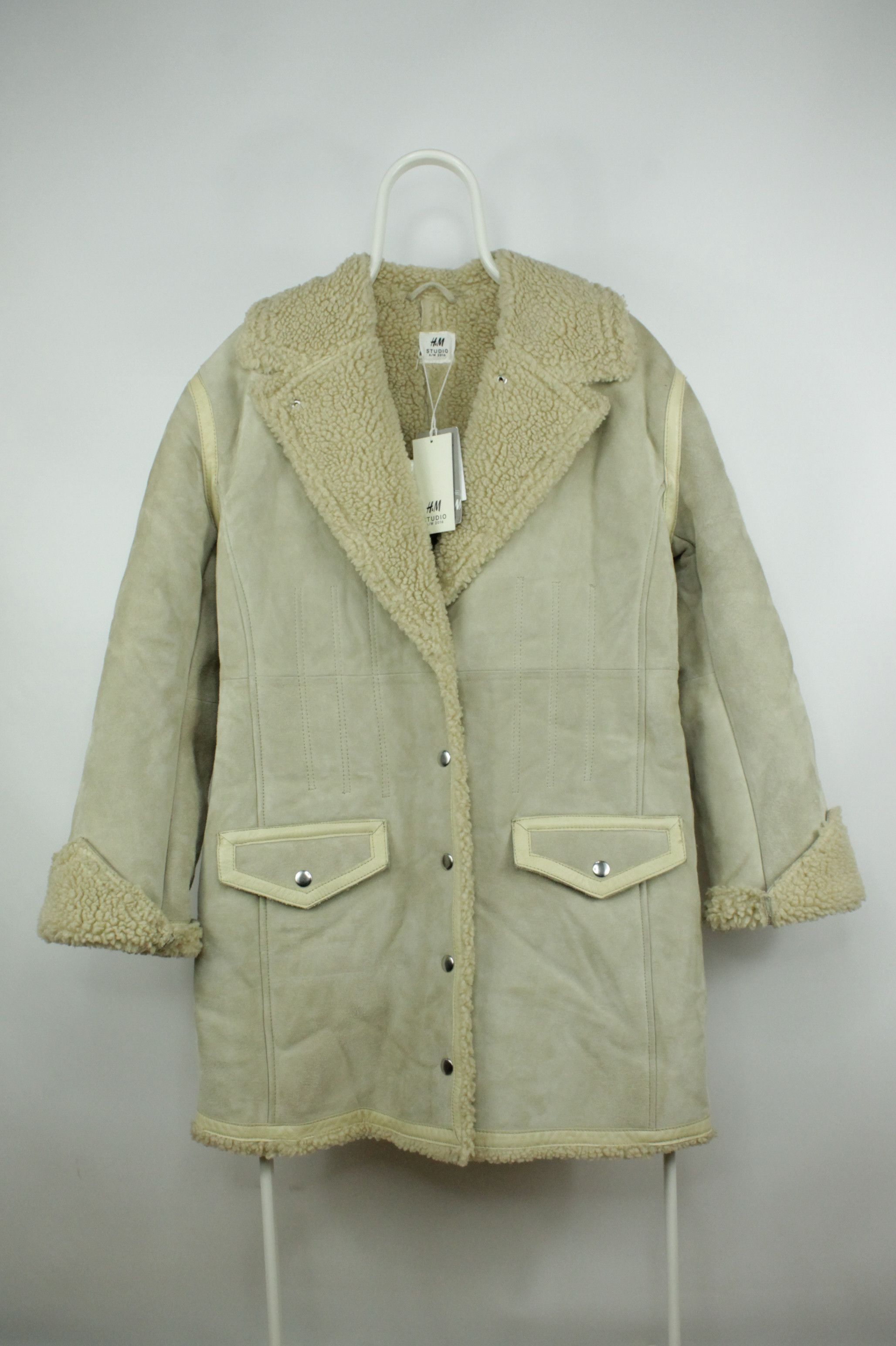 image of H&M Studio A/w 2016 Genuine Leather Sheepskin Shearling Coat in Beige, Women's (Size XL)